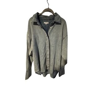 Good American Rhinestone Denim Button Down Shirt Light Wash Blue Size 1 S/M